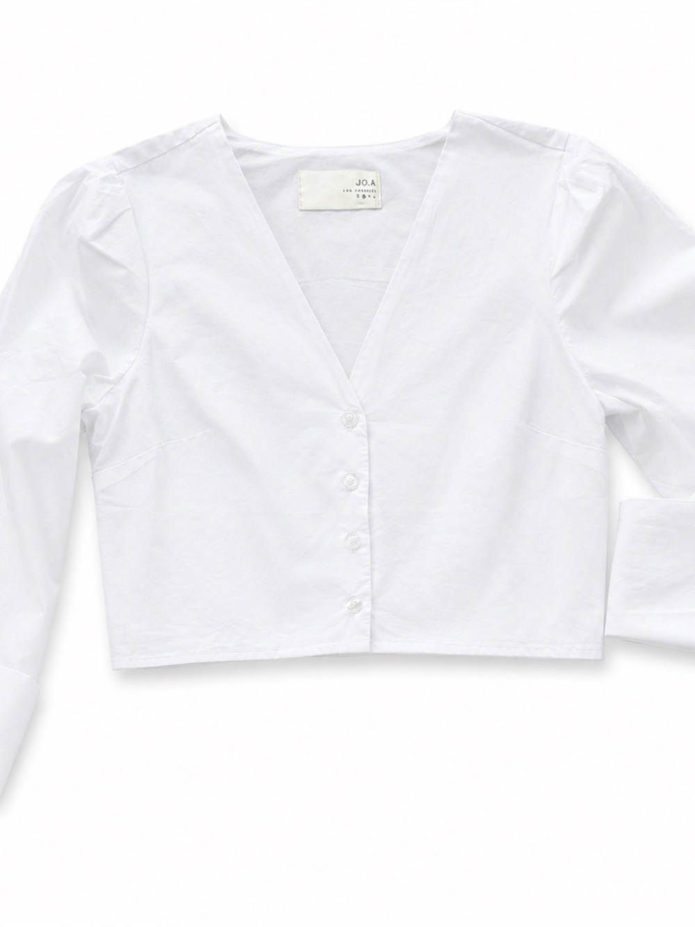 NWOT J.O.A Los Angeles Women’s Small White Cropped V Neck Statement Sleeve - Picture 2 of 9